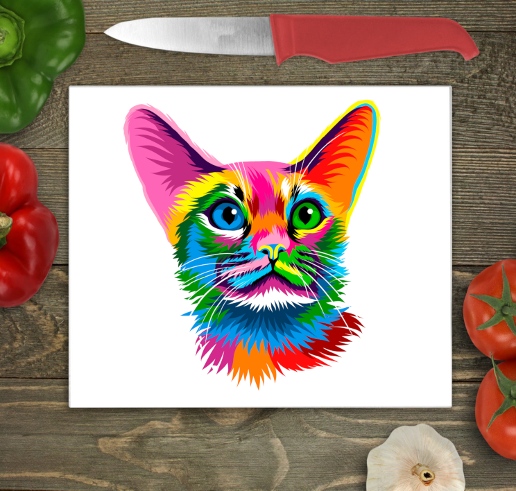 Cat Glass Chopping Board, Cat Glass Worktop Protector